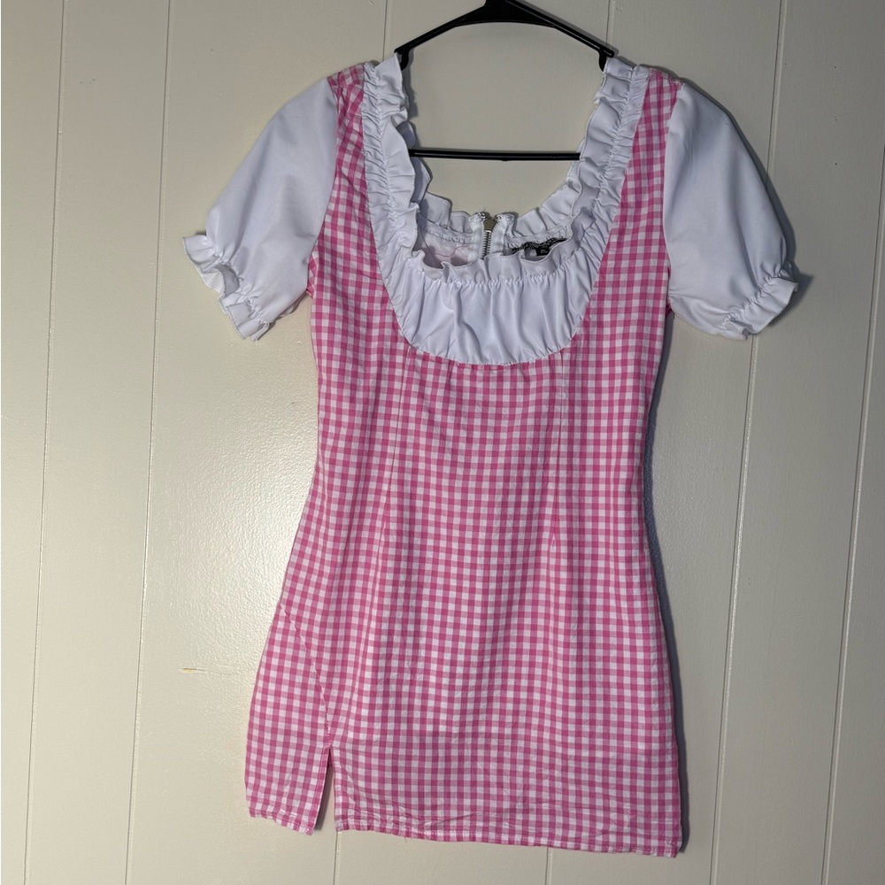 Elegant Pink Gingham Mini Dress